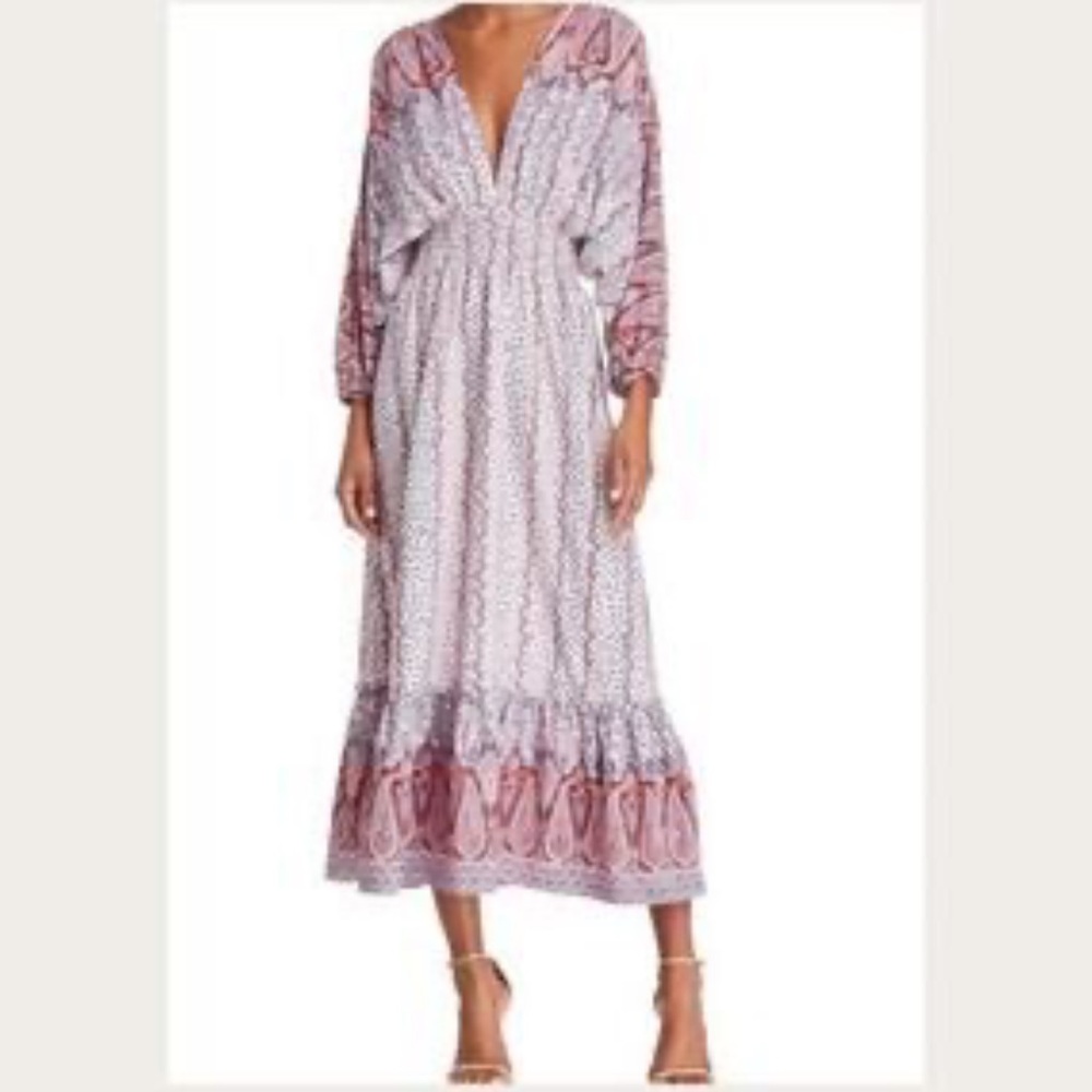 MISA Los Angeles Matilda Tie Back Paisley Midi Dress XS.
